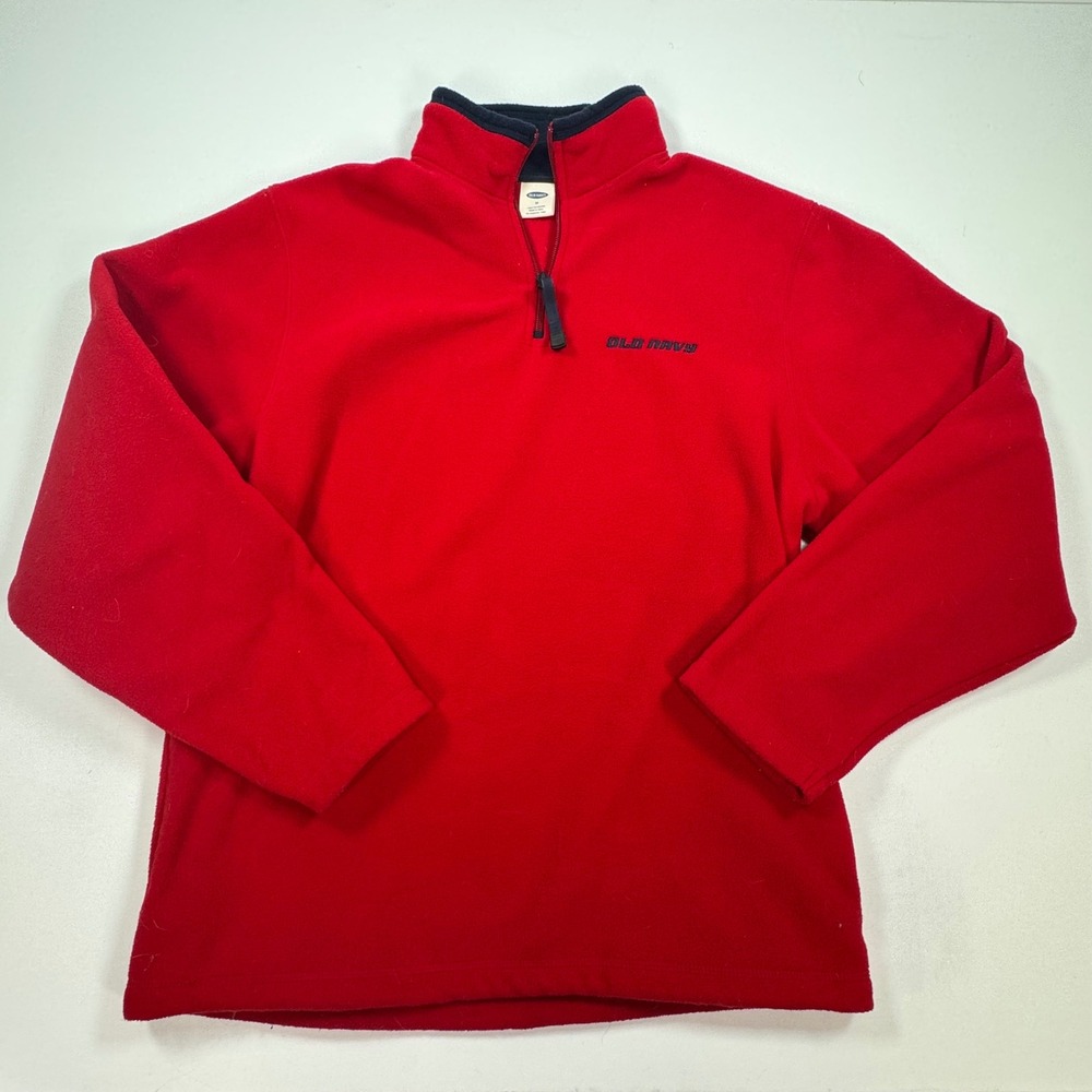 Old Navy Mens Fleece Pullover Red Quarter Zip Mock Neck Vintage HOL 03 WQ773 M